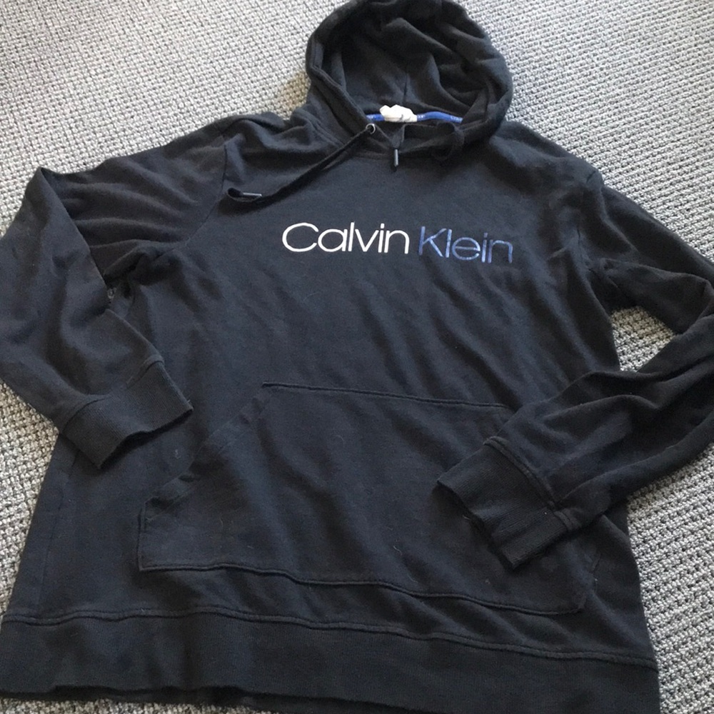 Calvin Klein Womens Black Logo Pullover Sweatshirt Hoodie Large